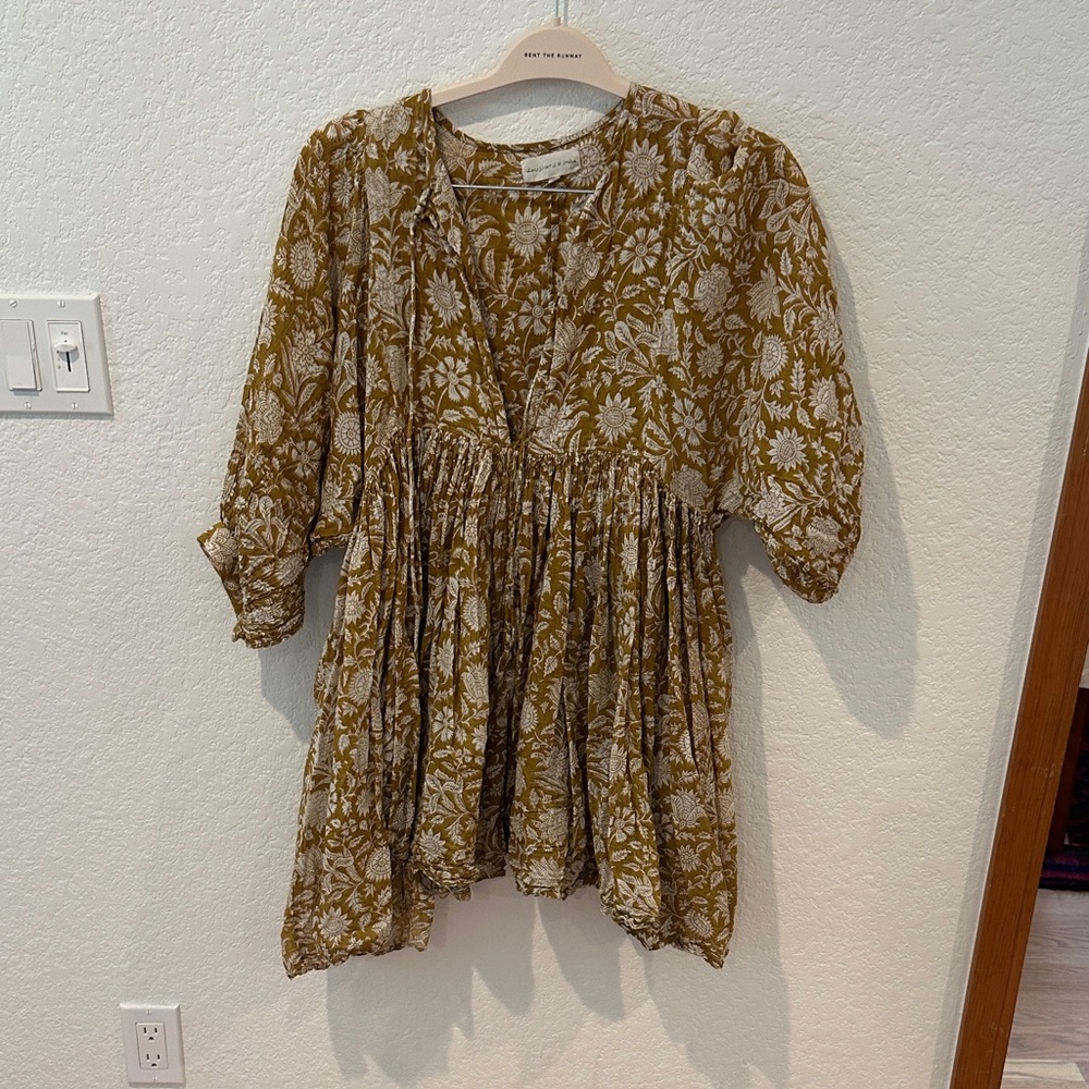 Daughters of India Mustard Floral Mini Dress